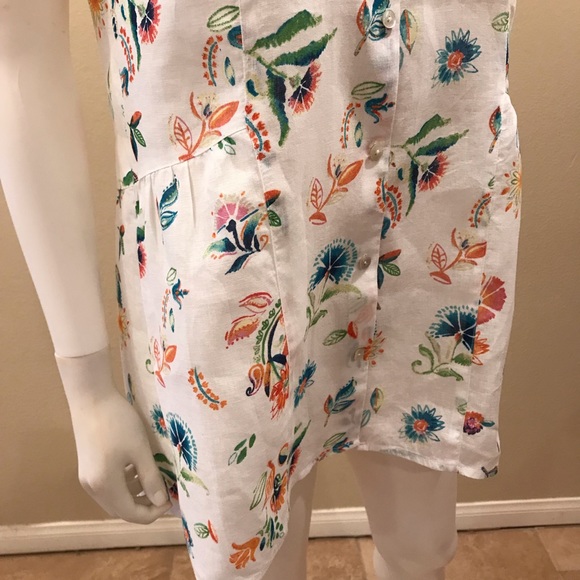 J Jill Love Linen Sleeveless Blouse Size XS Oversized White Floral Button Up - Picture 9 of 16